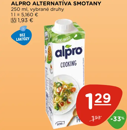 Alpro alternatíva smotany cooking bez laktózy