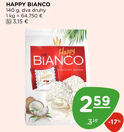 Happy Bianco kokosová náplň dva druhy