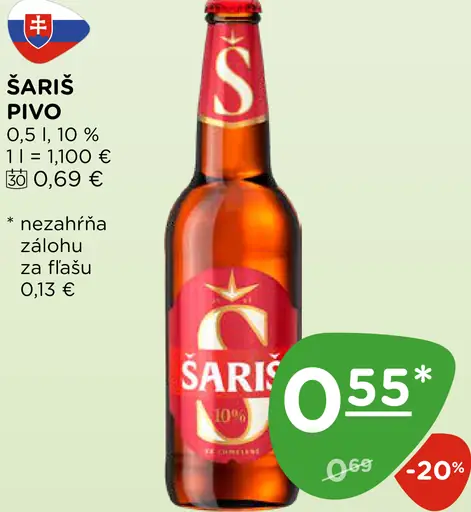 Šariš Svetlé pivo plechovka