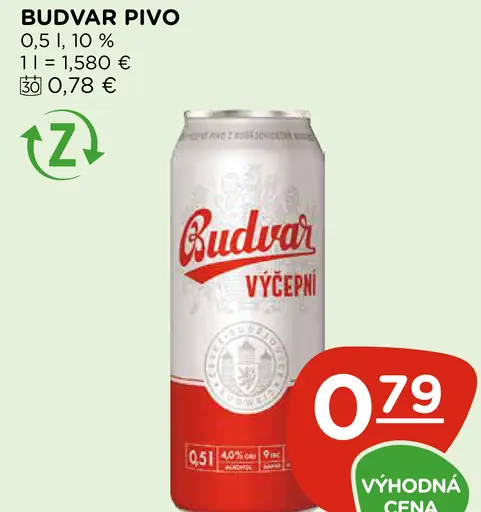 Budvar svetlé pivo výčepné plechovka