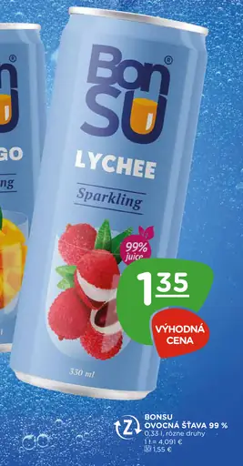 BonSu ovocná šťava 99 % liči sýtená plechovka