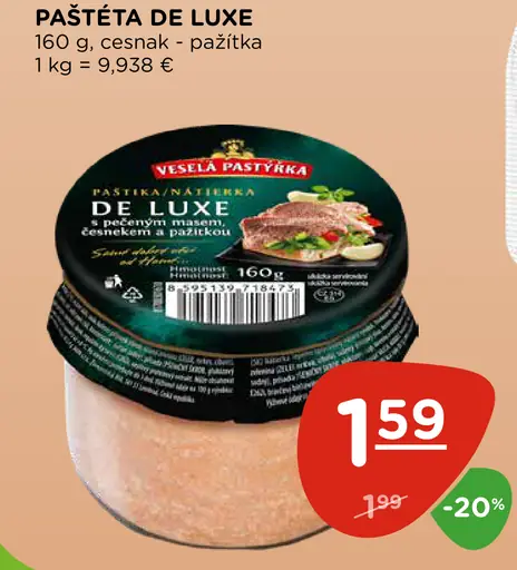 Paštéta De Luxe cesnak a pažítka