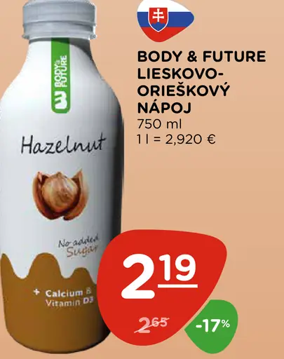 Body & Future lieskovoorieškový nápoj Hazelnut