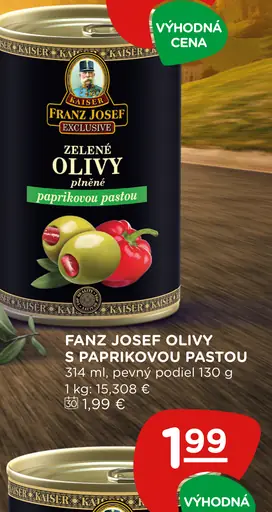 Franz Josef zelené olivy plnené s paprikovou pastou