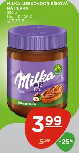 Milka Lieskovooriešková nátierka