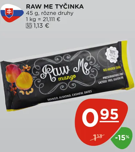 Raw Me tyčinka mango a ďalšie príchute