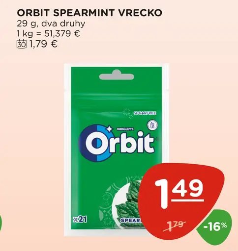 Orbit Spearmint žuvačky vrecko