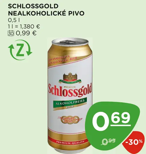 Schlossgold nealkoholické pivo plechovka