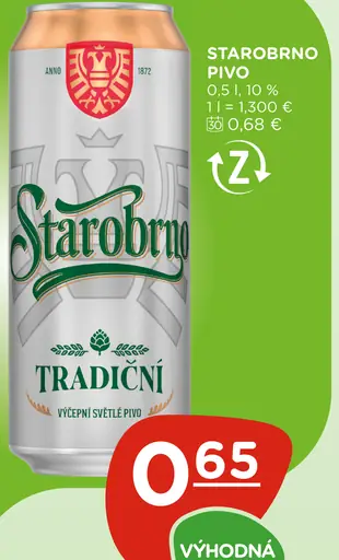 Starobrno tradiční pivo plechovka
