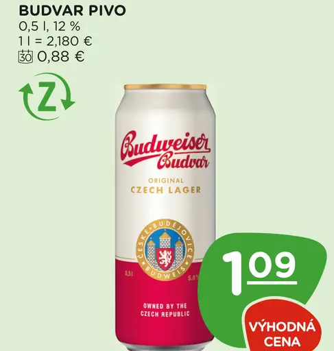Budvar Výčepní svetlé výčapné pivo plechovka