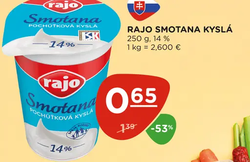 Rajo smotana kyslá 14%
