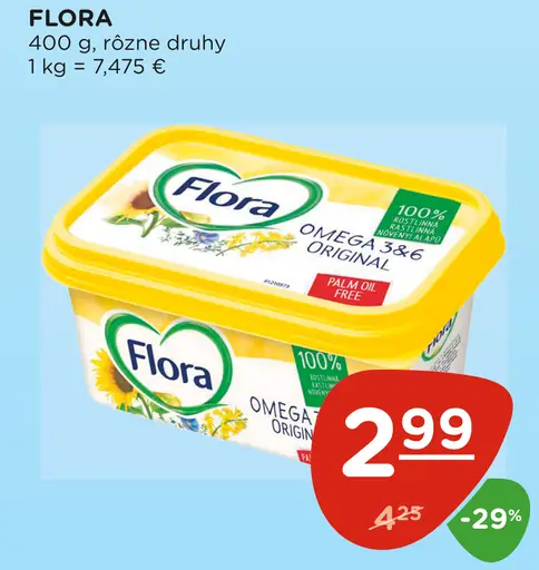 Flora rastlinný roztierateľný tuk rôzne druhy