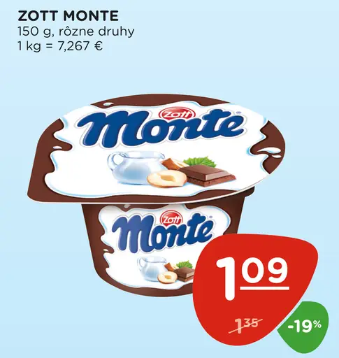 Zott Monte mliečny dezert rôzne druhy