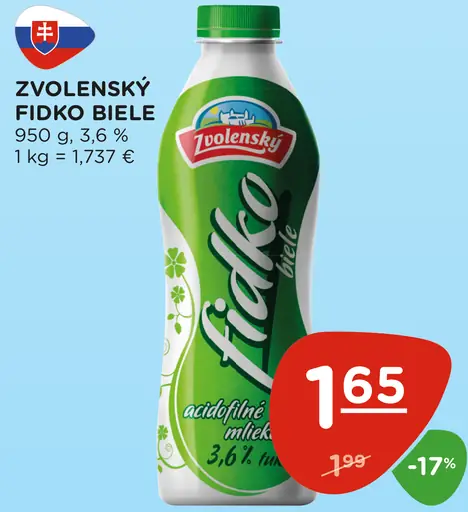 Zvolenský Fidko biele kyslomliečny nápoj