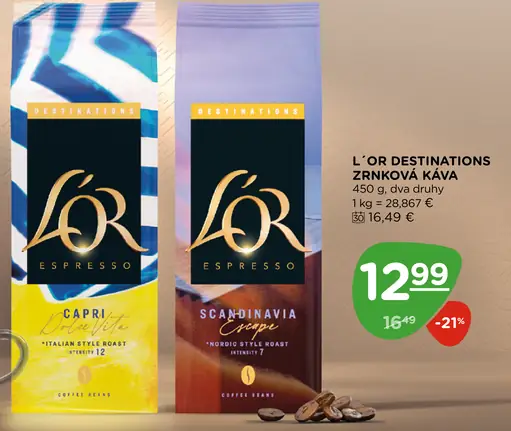 L'Or Destinations zrnková káva Capri