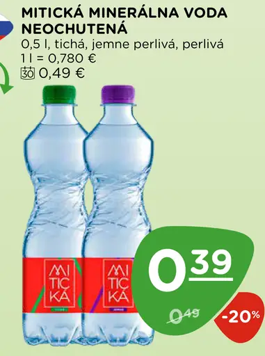 Mitická minerálna voda perlivá, jemne perlivá, tichá