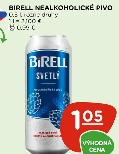 Birell Svetlý nealkoholické pivo plechovka