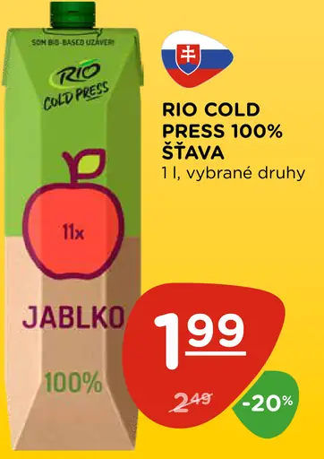 RIO Cold Press 100 % jablková šťava, vybrané druhy