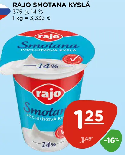 Rajo smotana kyslá 14%