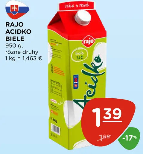 Rajo Acidko biele rôzne druhy