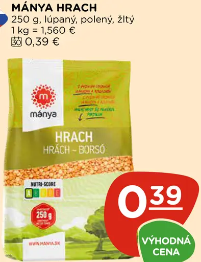 Manya hrách – hrach – borsó, polený, žltý