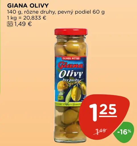 Giana olivy, rôzne druhy, pevný podiel 60 g