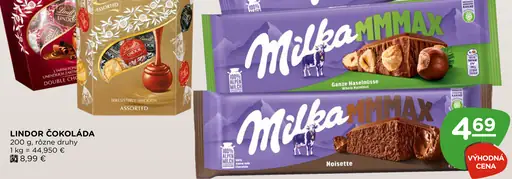 Milka čokoláda – Alpine Milk, MMMMAX s celými lieskovcami, MMMMAX Noisette