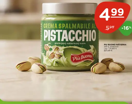 Piu Buono Pistacchio pistáciový nátierkový krém