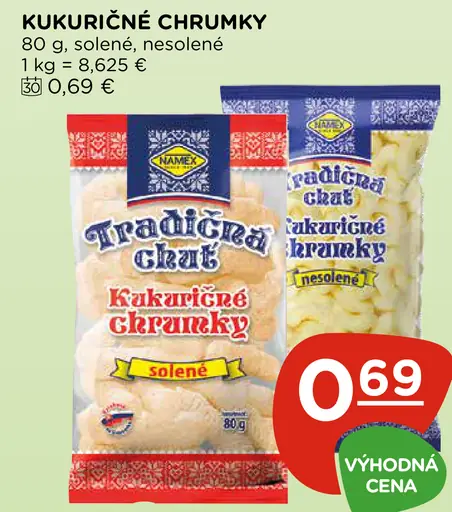 Namex kukuričné chrumky – solené a nesolené