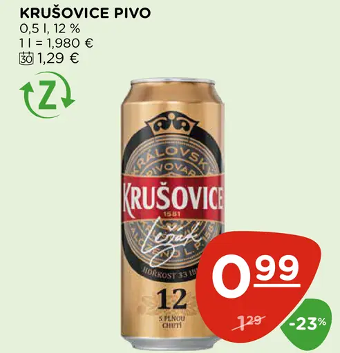 Krušovice 12° pivo plechovka