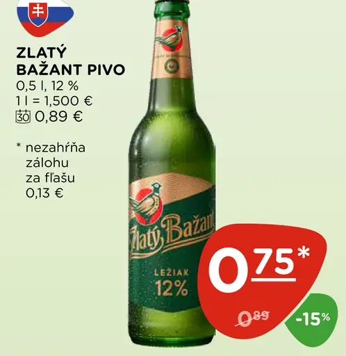 Zlatý Bažant pivo, ležiak 12°