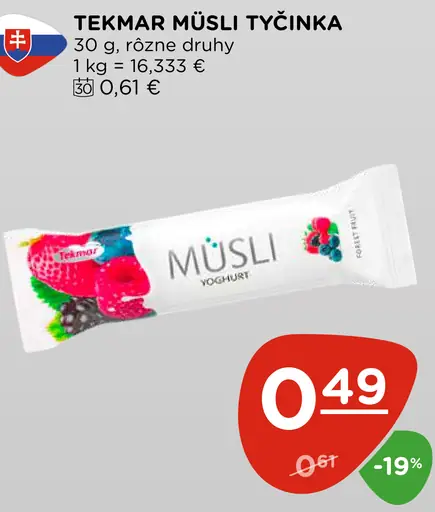Tekmar müsli tyčinka rôzne druhy