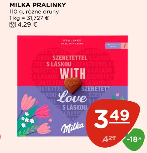 Milka pralinky, rôzne druhy
