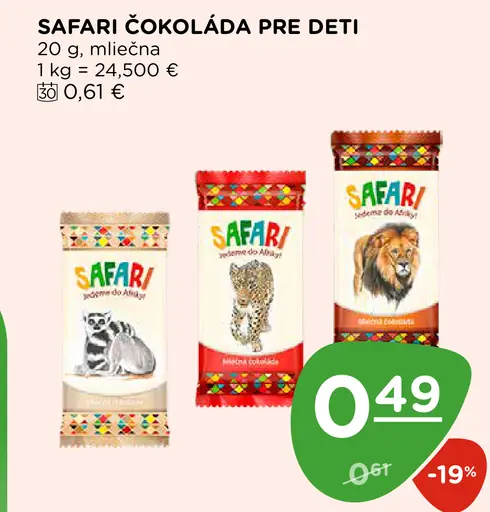 Safari čokoláda pre deti, rôzne druhy