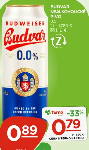 Budvar nealkoholické pivo plechovka