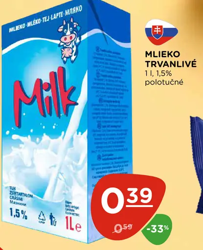 Milk trvanlivé mlieko 1,5 % polotučné