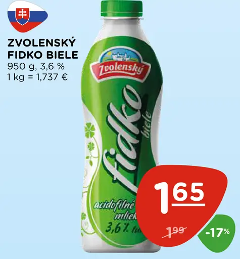 Zvolenský Fidko Acidofilné mlieko biele