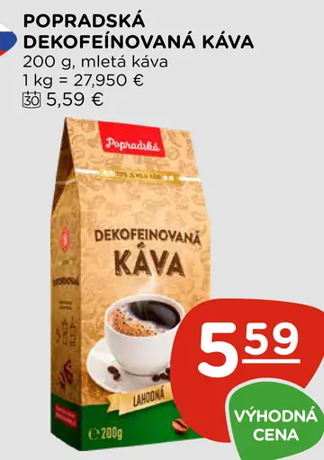 Popradská káva, dekofeínovaná, mletá