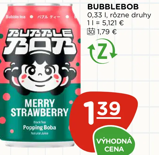 BubbleBob Merry Strawberry sýtený nápoj