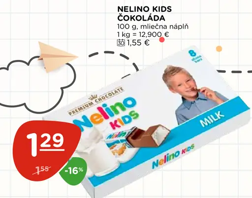 Nelino Kids mliečna čokoláda s mliečnou náplňou