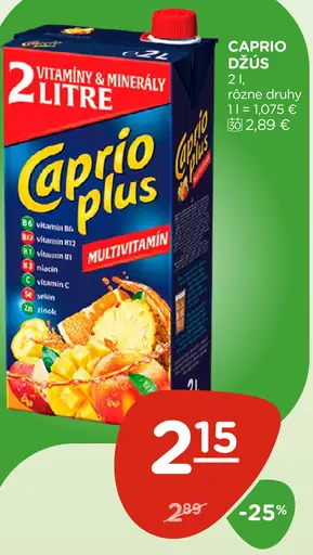Caprio Plus multivitamínový džús, rôzne druhy