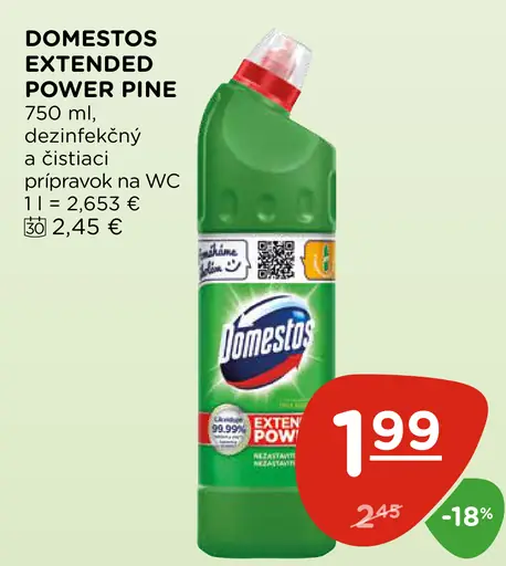 Domestos Extended Power Pine dezinfekčný a čistiaci prípravok na WC