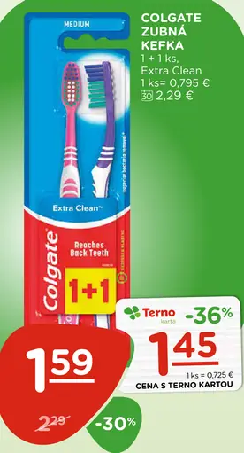 Colgate zubná kefka Extra Clean Medium, balenie 1 + 1 ks