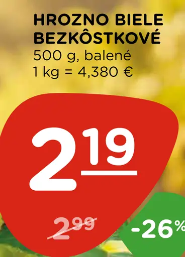 Biele bezkôstkové hrozno, balené