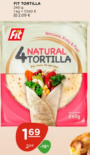 Tortilla Fit natural celozrnná