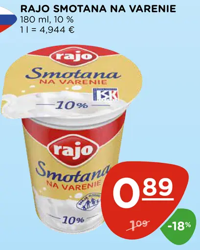 Rajo Smotana na varenie 10%