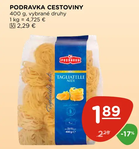 Podravka cestoviny, vybrané druhy