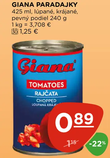 Giana paradajky lúpané krájané