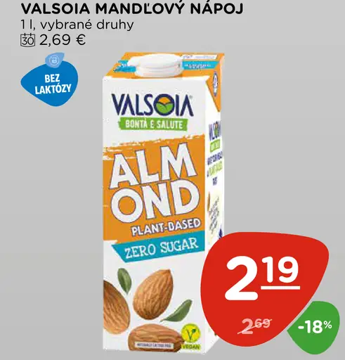 Valsoia mandľový nápoj bez cukru