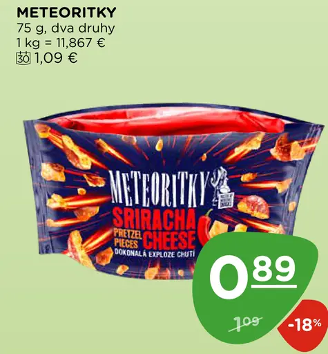 Meteorítky Sriracha pretzel pieces, dva druhy